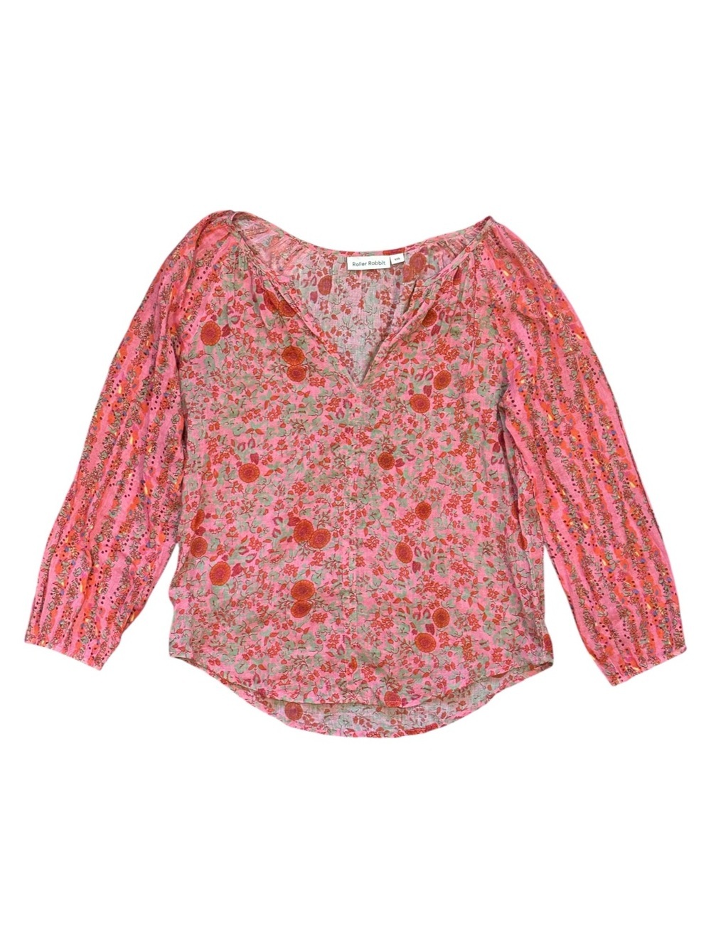 Roller Rabbit Rhody Lucy Peasant Blouse Mixed Floral Pink Women’s XXS - Picture 2 of 8